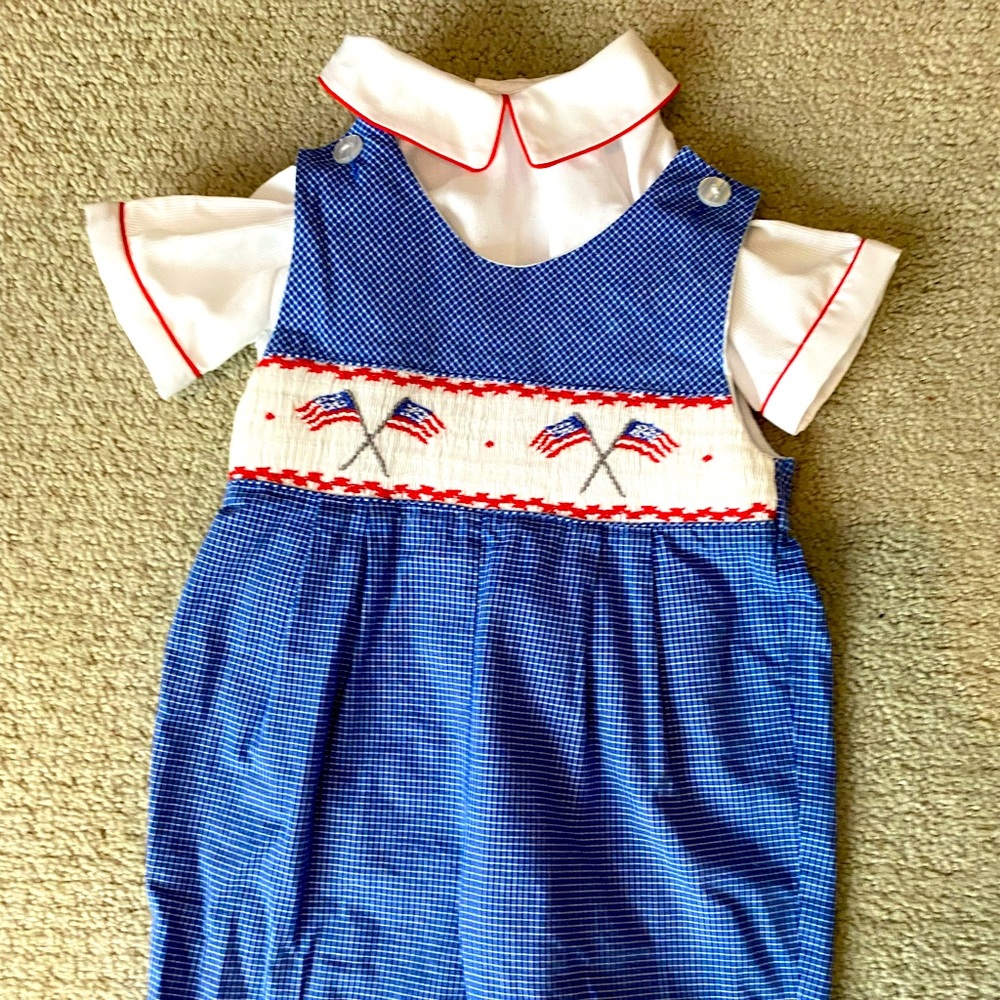 4th of July Smocked Shortall 12M